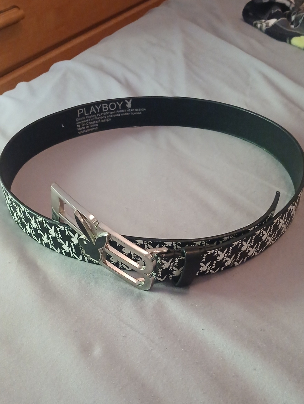 PLAYBOY Black and White Logo Bunny Buckle Belt
